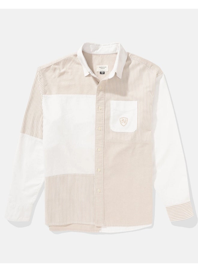 AE Oversized Oxford Colorblock Button-Up Shirt