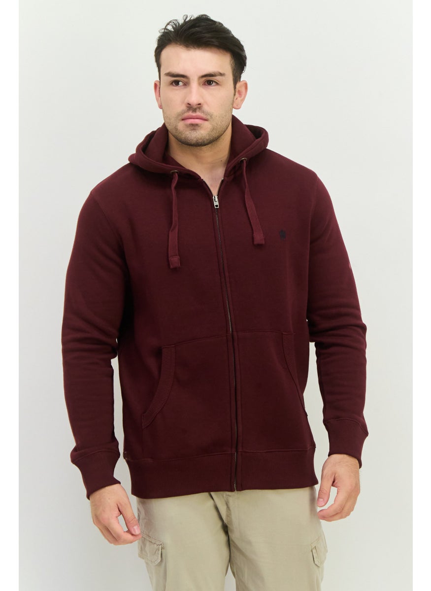 Men Brand Logo Long Sleeves Hooded Sweatshirt, Maroon