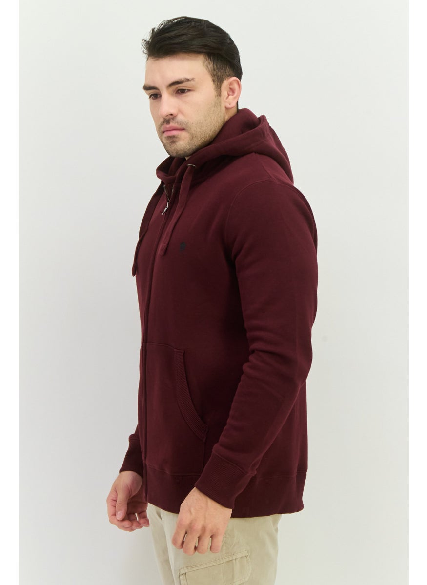 Men Brand Logo Long Sleeves Hooded Sweatshirt, Maroon