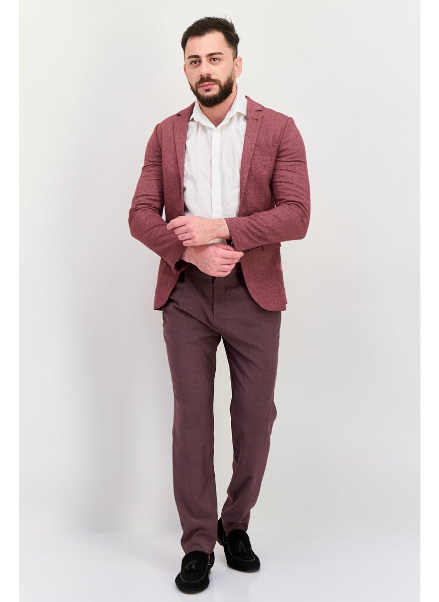 Men Regular Fit Textured Semi-Formal Blazer, Burgundy