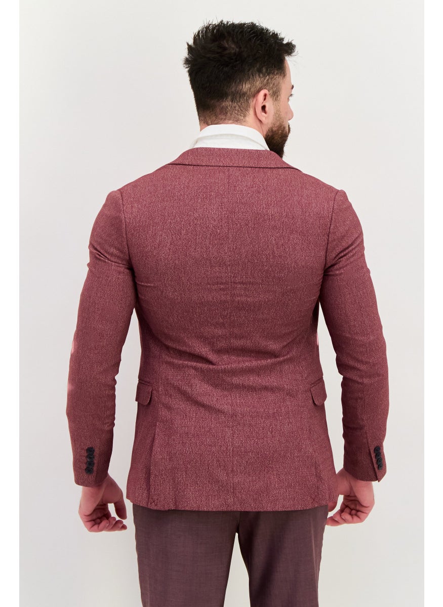 Men Regular Fit Textured Semi-Formal Blazer, Burgundy