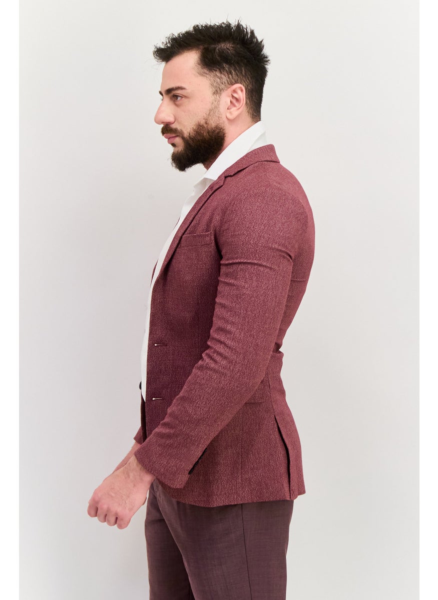 Men Regular Fit Textured Semi-Formal Blazer, Burgundy