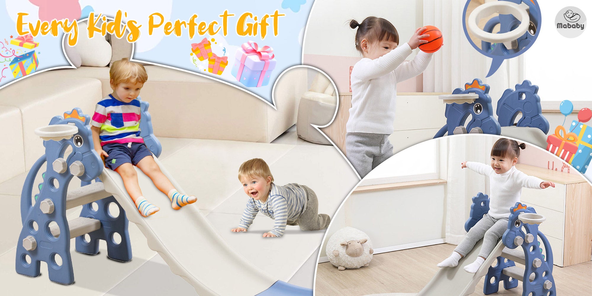 Kids folding slide Indoor Household Small Kids Slide for Toddlers baby multifunctional climbing slide combination game home indoor and outdoor Toddler Slide Basketball Hoop