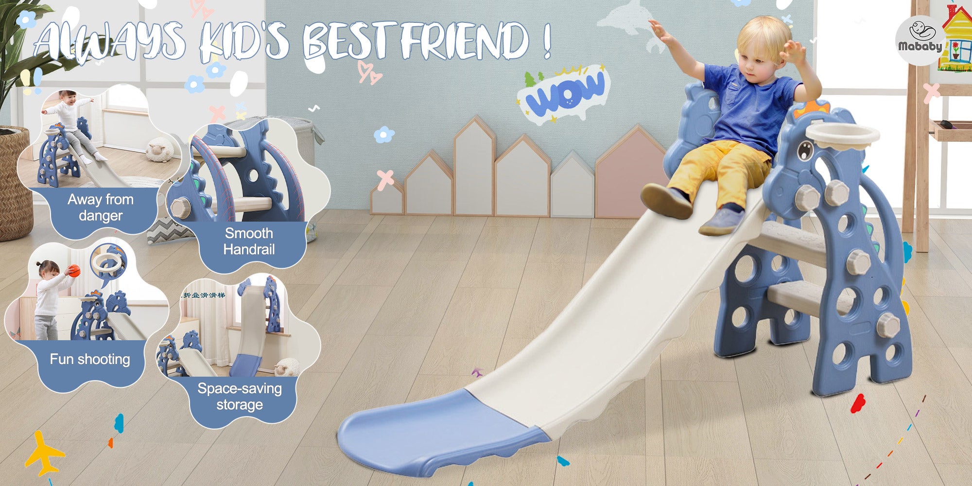 Kids folding slide Indoor Household Small Kids Slide for Toddlers baby multifunctional climbing slide combination game home indoor and outdoor Toddler Slide Basketball Hoop
