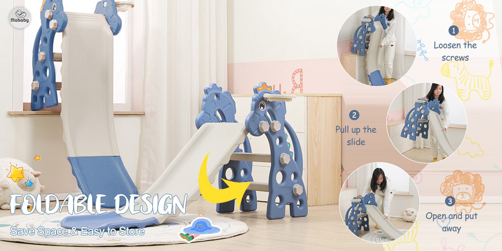 Kids folding slide Indoor Household Small Kids Slide for Toddlers baby multifunctional climbing slide combination game home indoor and outdoor Toddler Slide Basketball Hoop