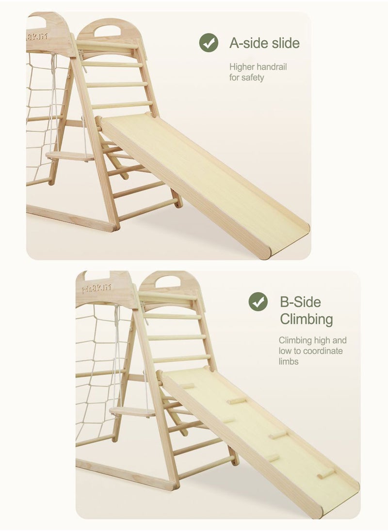 5-in-1 Indoor Kids' Indoor Climbers Play Gym Jungle Gym Playset with Baby Swing, Slide, Ladder, and Climbing Wall Indoor Jungle Gym for Kids