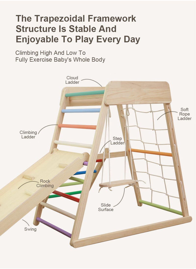 5-in-1 Indoor Kids' Indoor Climbers Play Gym Jungle Gym Playset with Baby Swing, Slide, Ladder, and Climbing Wall Indoor Jungle Gym for Kids