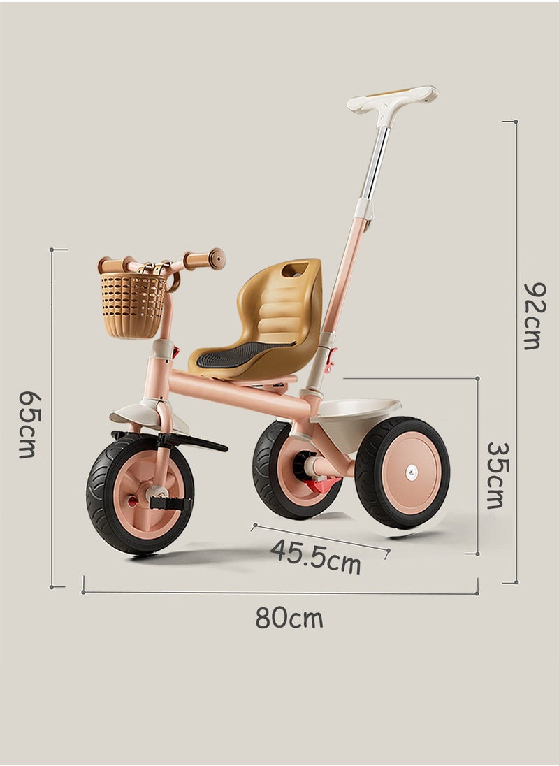 2 In 1 Kids Tricycles for Toddler, with Storage Basket, Adjustable Seat and Removable Push Handle, Kids Trike for 1-6 Years Boys and Girls Indoor Outdoor