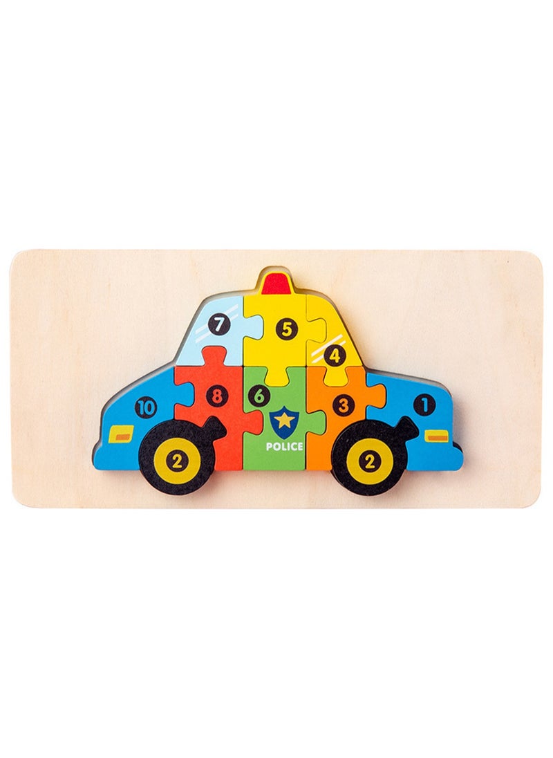 Children's Educational Wooden Puzzle, Police Car, Suitable Gift For 3-5 Years Old (Size 20.5*10.6*1.5CM)