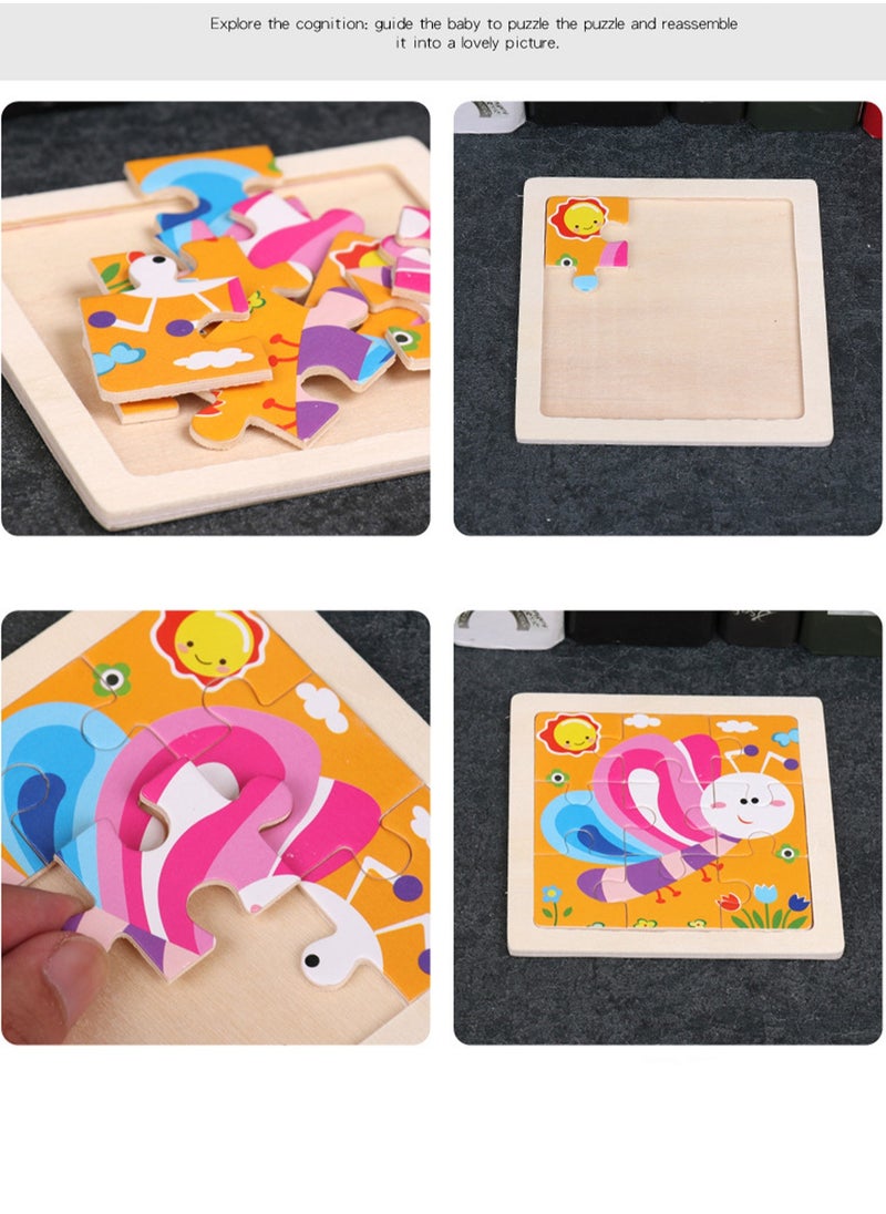 Children's Educational Wooden Cartoon Dinosaur Jigsaw Puzzles Suitable Gift Bag Pack