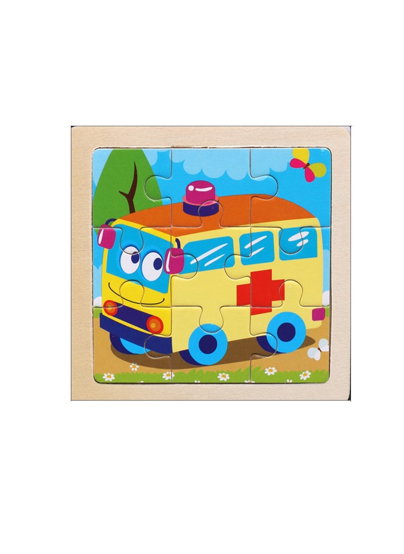 Children's Educational Wooden Cartoon Ambulance Jigsaw Puzzles Suitable Gift Bag Pack