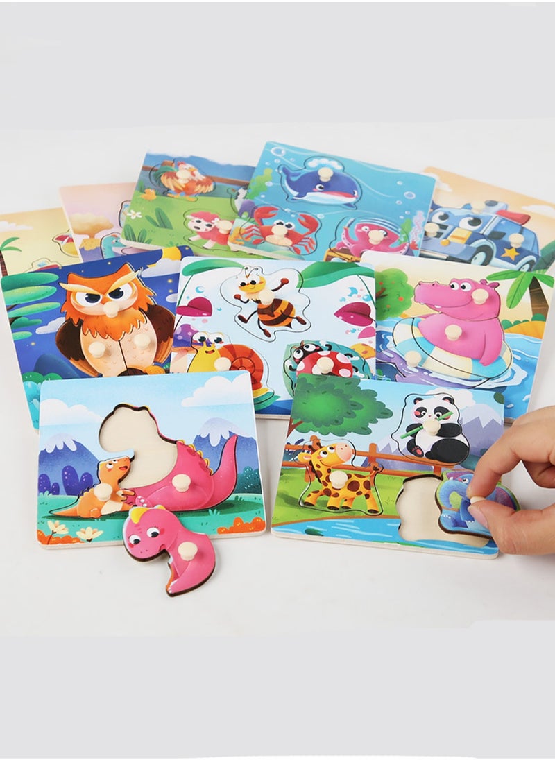 Children's Educational Wooden Cartoon Wild Animal Series Jigsaw Puzzles Suitable Gift Bag Pack