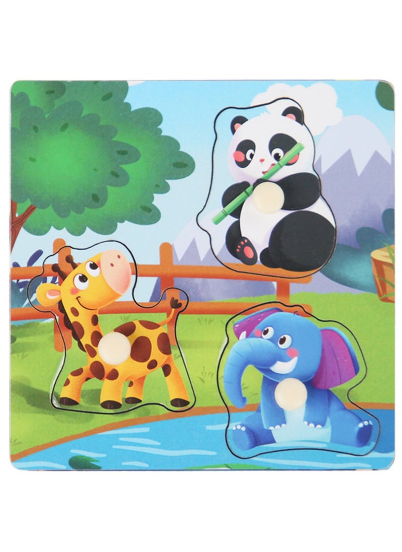 Children's Educational Wooden Cartoon Wild Animal Series Jigsaw Puzzles Suitable Gift Bag Pack