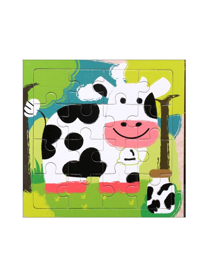 Children's Educational Wooden Cartoon Dairy Cow Jigsaw Puzzles Suitable Gift Bag Pack