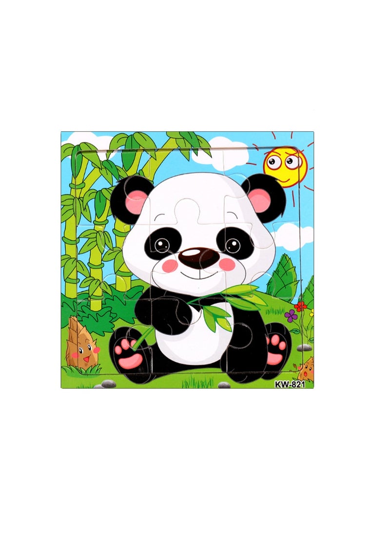 Children's Educational Wooden Cartoon Panda Jigsaw Puzzles Suitable Gift 14.8CM*14.8CM Bag Pack