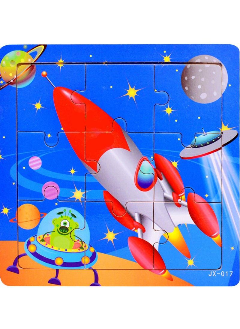 Children's Educational Wooden Cartoon Rocket Series Jigsaw Puzzles Suitable Boys and Girls Gift Bag Pack