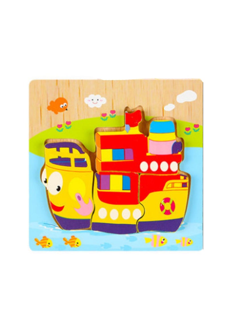 Children's Educational Wooden Cartoon Cruise Ship Jigsaw Puzzles Suitable Gift Bag Pack