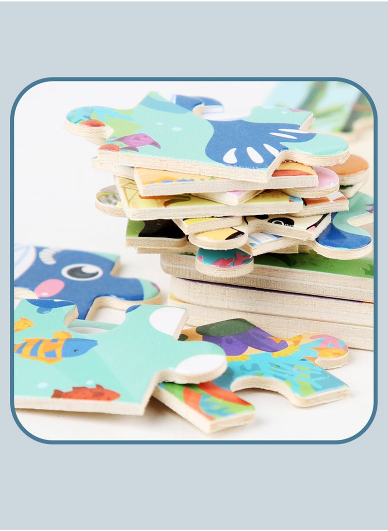 Children's Educational Wooden Cartoon Whale Jigsaw Puzzles Suitable Gift Bag Pack