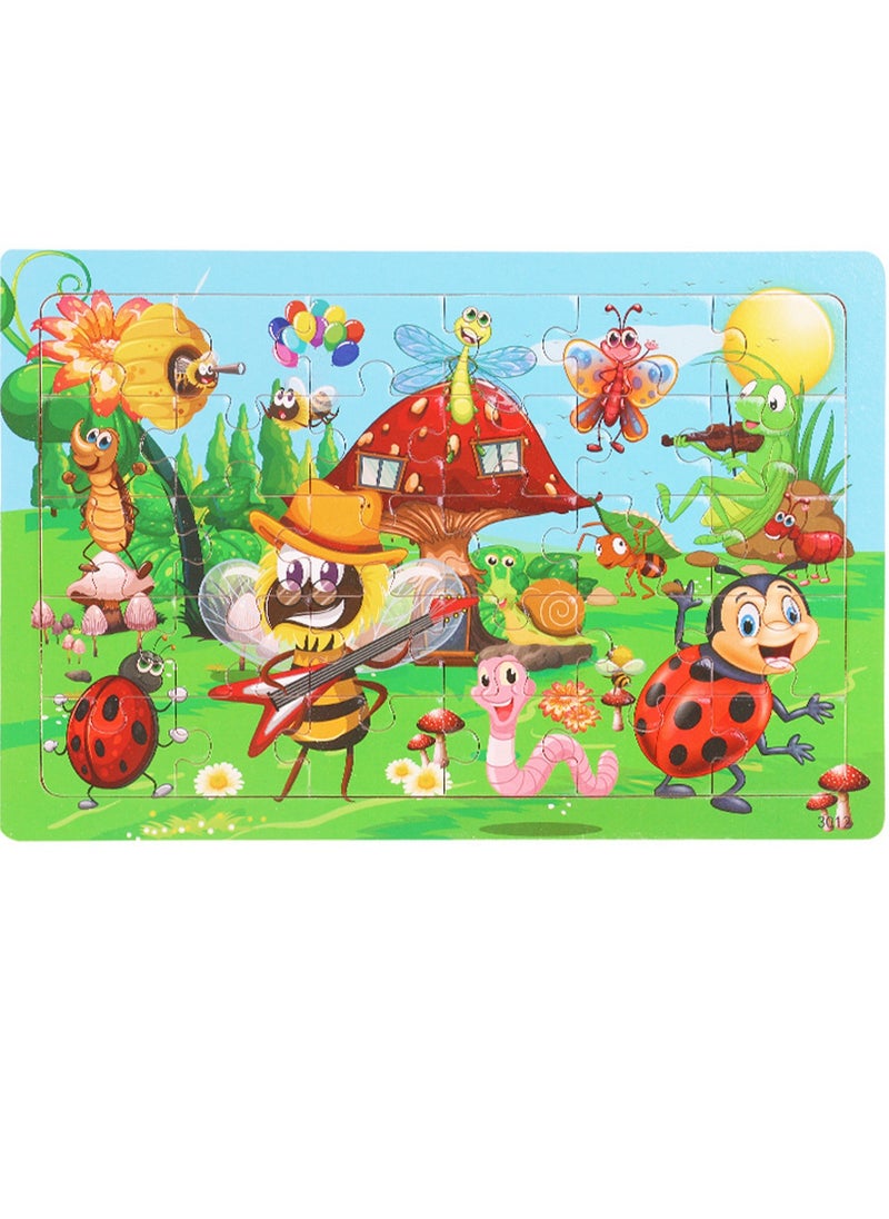 Children's Educational Wooden Cartoon Insect Series Jigsaw Puzzles Suitable Gift Bag Pack