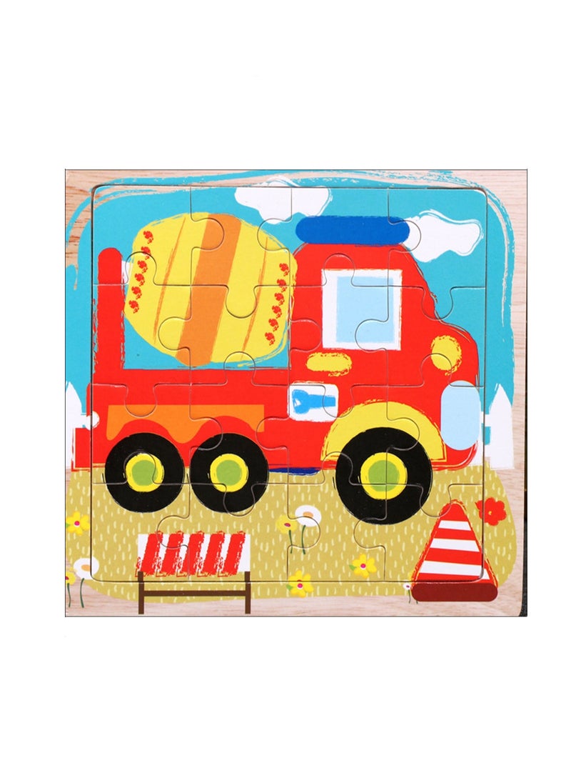 Children's Educational Wooden Cartoon Cement Truck Jigsaw Puzzles Suitable Gift Bag Pack