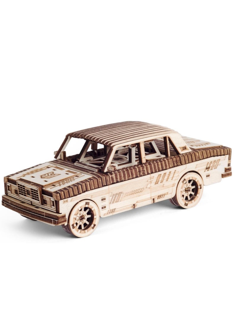 Wooden 3D Puzzle Car 'Legend 1982' with Motor and Spare Parts - Exciting DIY Model Kit for Creative Minds, Perfect Gift for All Ages, Engaging and Educational Experience