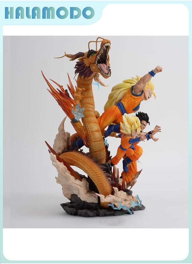 Dragon Ball Father and Sons Trio - Goku, Gohan and Goten Performing Dragon Fist, 27.5cm Figures, Ideal Birthday Gift and Desktop & PC Case Decoration
