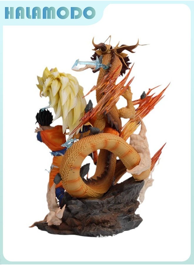 Dragon Ball Father and Sons Trio - Goku, Gohan and Goten Performing Dragon Fist, 27.5cm Figures, Ideal Birthday Gift and Desktop & PC Case Decoration