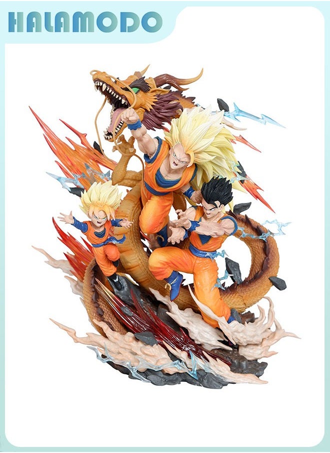 Dragon Ball Father and Sons Trio - Goku, Gohan and Goten Performing Dragon Fist, 27.5cm Figures, Ideal Birthday Gift and Desktop & PC Case Decoration