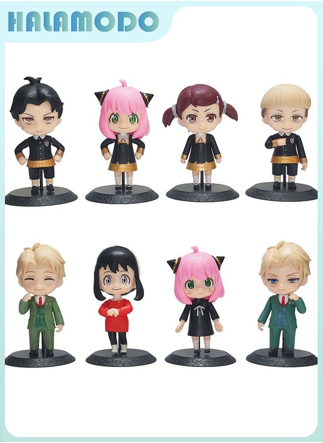 Spy x Family, 8 Pieces  Q Version Forger Family Figures of Anya, Yor and Loid, Charming Decoration for Display and Gifting