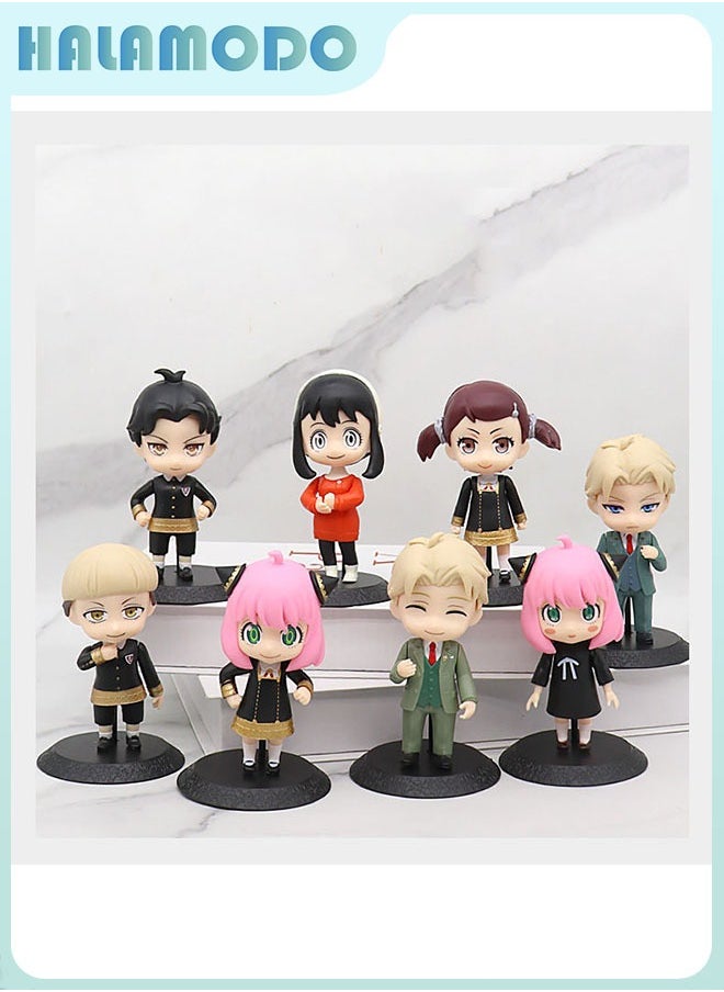 Spy x Family, 8 Pieces  Q Version Forger Family Figures of Anya, Yor and Loid, Charming Decoration for Display and Gifting