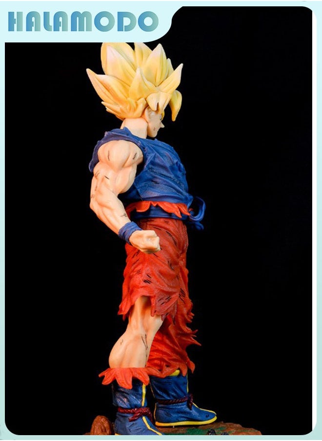 Dragon Ball Super Saiyan Oversized Initial Ultra Goku Battle-damaged Version with Base, 43cm Figure, Stunning Desktop and PC Case Decoration