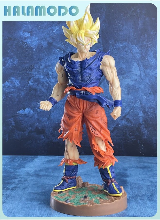 Dragon Ball Super Saiyan Oversized Initial Ultra Goku Battle-damaged Version with Base, 43cm Figure, Stunning Desktop and PC Case Decoration