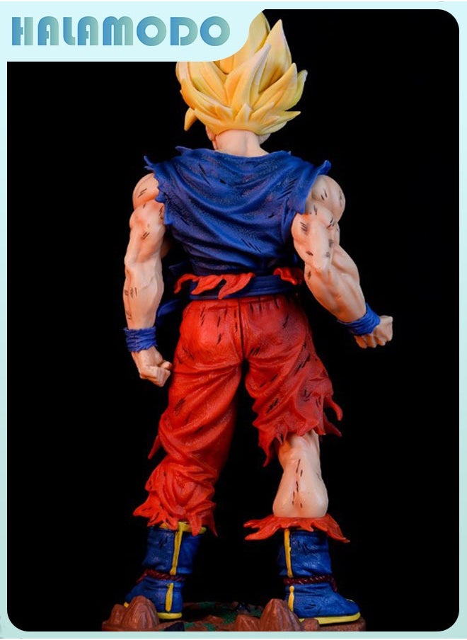 Dragon Ball Super Saiyan Oversized Initial Ultra Goku Battle-damaged Version with Base, 43cm Figure, Stunning Desktop and PC Case Decoration