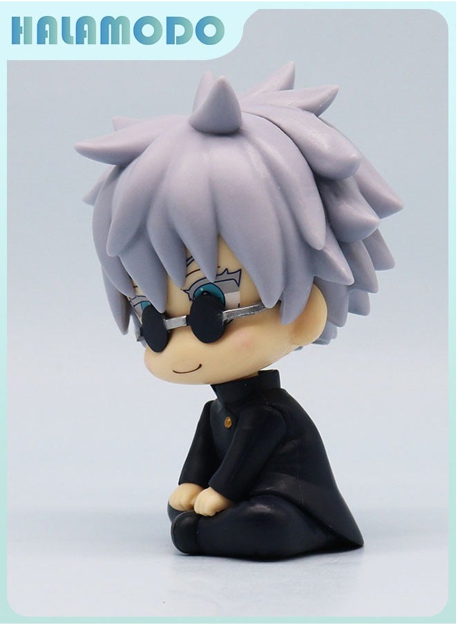 Jujutsu Kaisen Chibi - style 5 - piece Set of Cute Sitting Gojo Satoru (with Glasses), Geto Suguru, Yuta Okkotsu, Fushiguro Toji, and Inumaki Figurines for Desktop Decoration and Gift 10 cm