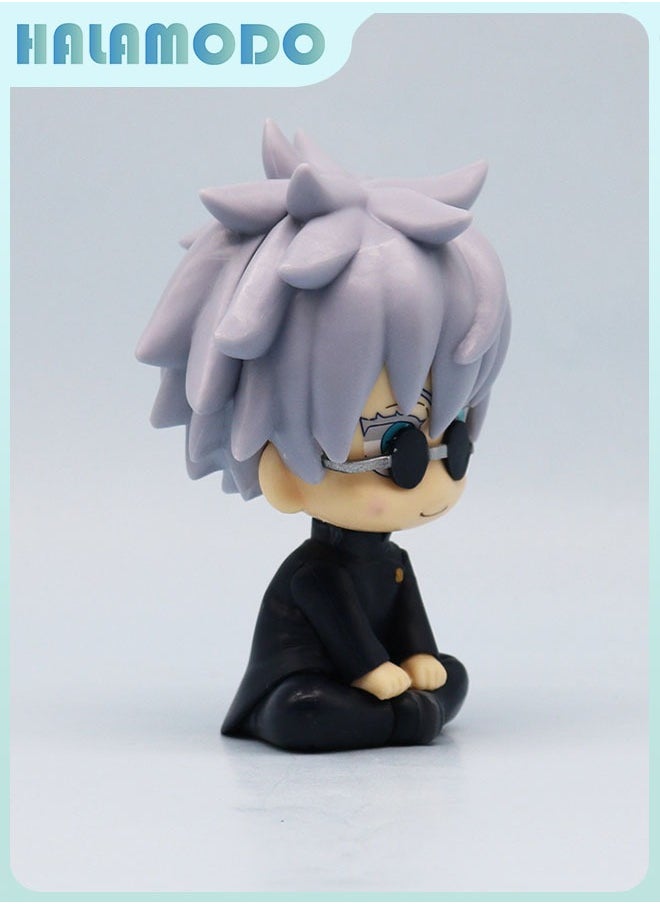 Jujutsu Kaisen Chibi - style 5 - piece Set of Cute Sitting Gojo Satoru (with Glasses), Geto Suguru, Yuta Okkotsu, Fushiguro Toji, and Inumaki Figurines for Desktop Decoration and Gift 10 cm