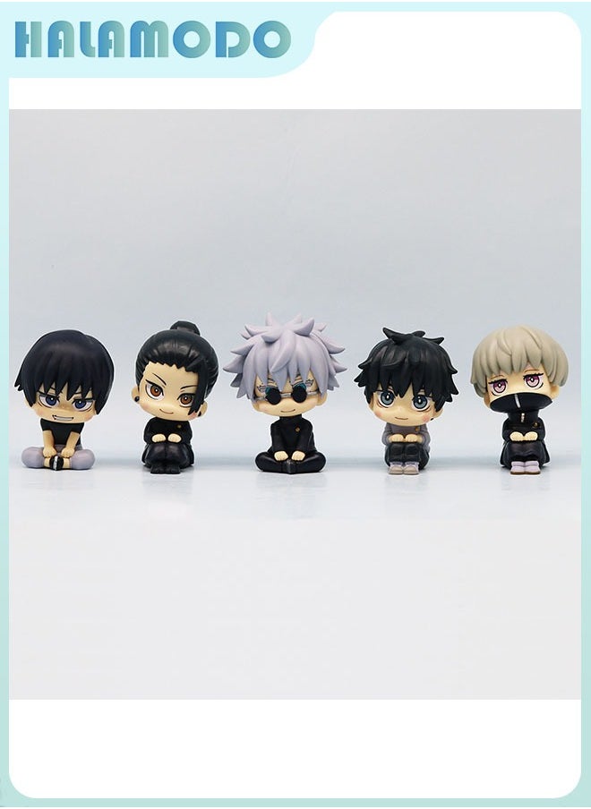 Jujutsu Kaisen Chibi - style 5 - piece Set of Cute Sitting Gojo Satoru (with Glasses), Geto Suguru, Yuta Okkotsu, Fushiguro Toji, and Inumaki Figurines for Desktop Decoration and Gift 10 cm