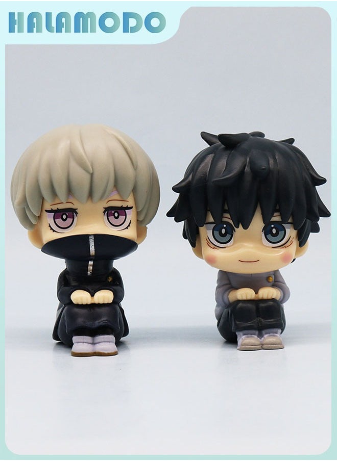 Jujutsu Kaisen Chibi - style 5 - piece Set of Cute Sitting Gojo Satoru (with Glasses), Geto Suguru, Yuta Okkotsu, Fushiguro Toji, and Inumaki Figurines for Desktop Decoration and Gift 10 cm