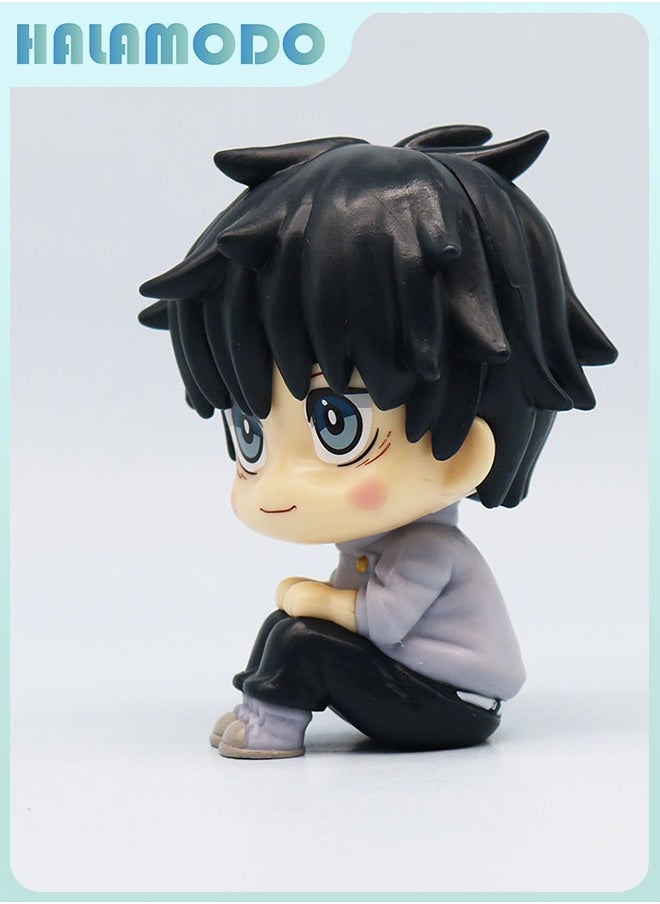 Jujutsu Kaisen Chibi - style 5 - piece Set of Cute Sitting Gojo Satoru (with Glasses), Geto Suguru, Yuta Okkotsu, Fushiguro Toji, and Inumaki Figurines for Desktop Decoration and Gift 10 cm