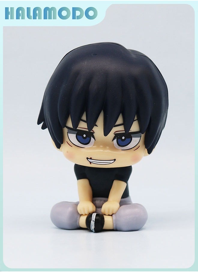Jujutsu Kaisen Chibi - style 5 - piece Set of Cute Sitting Gojo Satoru (with Glasses), Geto Suguru, Yuta Okkotsu, Fushiguro Toji, and Inumaki Figurines for Desktop Decoration and Gift 10 cm