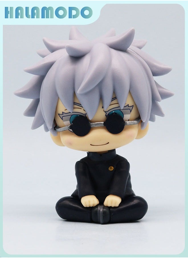Jujutsu Kaisen Chibi - style 5 - piece Set of Cute Sitting Gojo Satoru (with Glasses), Geto Suguru, Yuta Okkotsu, Fushiguro Toji, and Inumaki Figurines for Desktop Decoration and Gift 10 cm