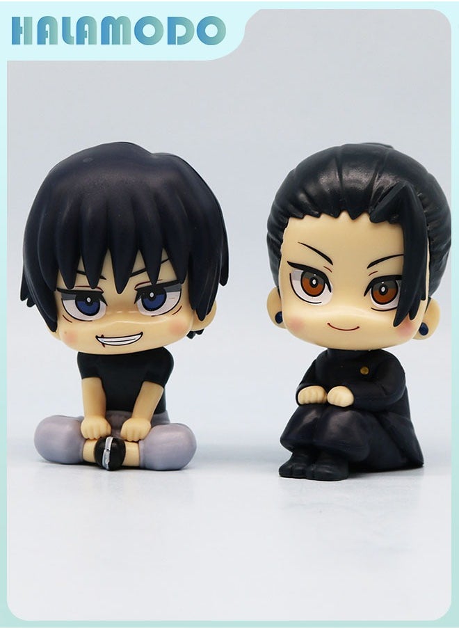 Jujutsu Kaisen Chibi - style 5 - piece Set of Cute Sitting Gojo Satoru (with Glasses), Geto Suguru, Yuta Okkotsu, Fushiguro Toji, and Inumaki Figurines for Desktop Decoration and Gift 10 cm