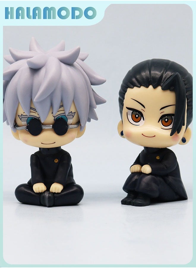 Jujutsu Kaisen Chibi - style 5 - piece Set of Cute Sitting Gojo Satoru (with Glasses), Geto Suguru, Yuta Okkotsu, Fushiguro Toji, and Inumaki Figurines for Desktop Decoration and Gift 10 cm