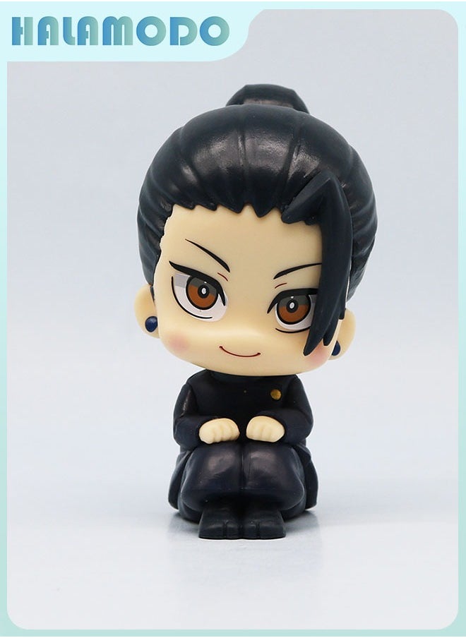 Jujutsu Kaisen Chibi - style 5 - piece Set of Cute Sitting Gojo Satoru (with Glasses), Geto Suguru, Yuta Okkotsu, Fushiguro Toji, and Inumaki Figurines for Desktop Decoration and Gift 10 cm