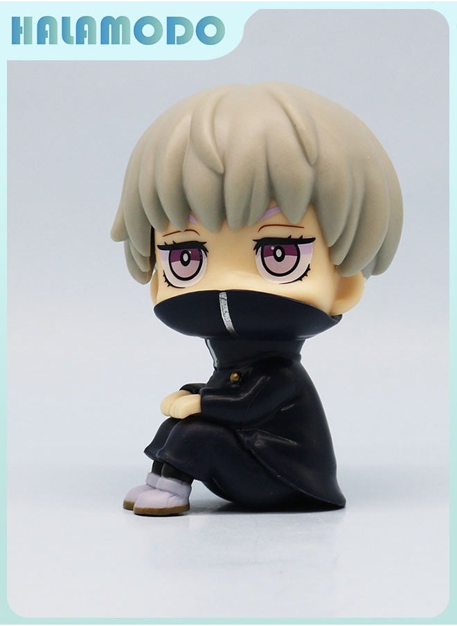 Jujutsu Kaisen Chibi - style 5 - piece Set of Cute Sitting Gojo Satoru (with Glasses), Geto Suguru, Yuta Okkotsu, Fushiguro Toji, and Inumaki Figurines for Desktop Decoration and Gift 10 cm
