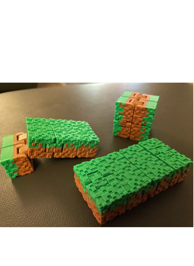 Minecraft-Inspired 3D Printed Infinity Fidget Cube Toy – Pixel Block Grass Stress Relief Puzzle