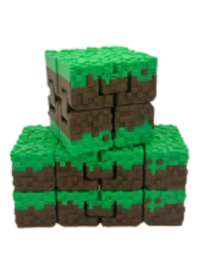 Minecraft-Inspired 3D Printed Infinity Fidget Cube Toy – Pixel Block Grass Stress Relief Puzzle