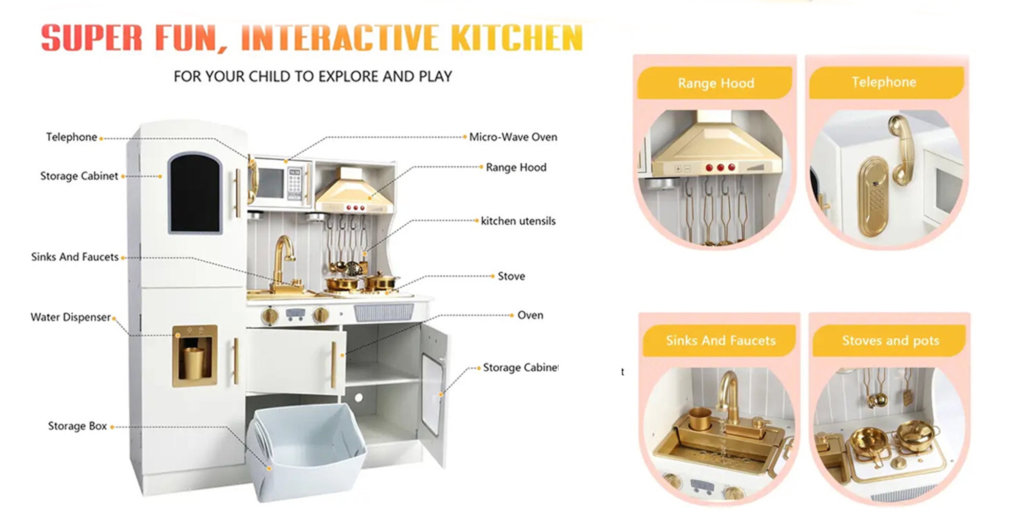 Wooden Play Kitchen Toy Set with Light, Kids Children Pretend Toy Kitchen Playset with Sink Play Toy,Oven Microwave,Toddler Cooking Set Toy for kids