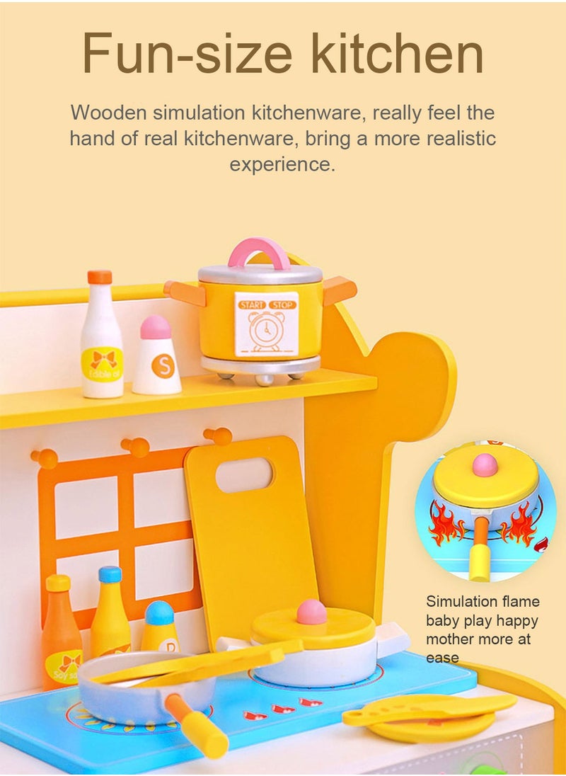 Children's Simulation Play House Kitchen Cooking Boys and Girls Toy Set Wooden Kitchen Baby Simulation Wooden Kitchenware