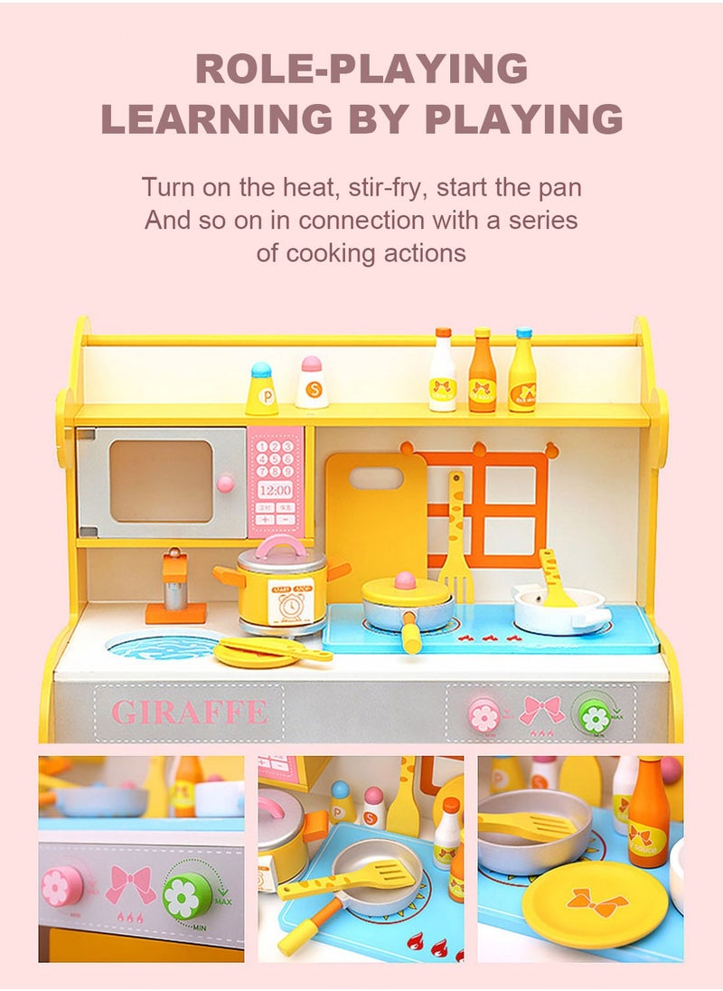 Children's Simulation Play House Kitchen Cooking Boys and Girls Toy Set Wooden Kitchen Baby Simulation Wooden Kitchenware