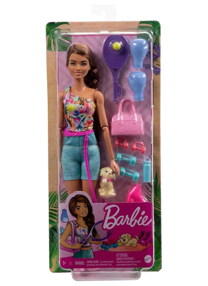 Barbie Doll with Puppy, Workout Outfit, Roller Skates and Tennis